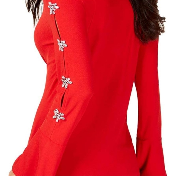 INC Red Rhinestone Embellished Top XL Pre-owned - Picture 7 of 9